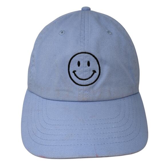 Smiley Face Emoji Slideback Hat Blue One Size Embroidered Newhattan - Picture 1 of 9